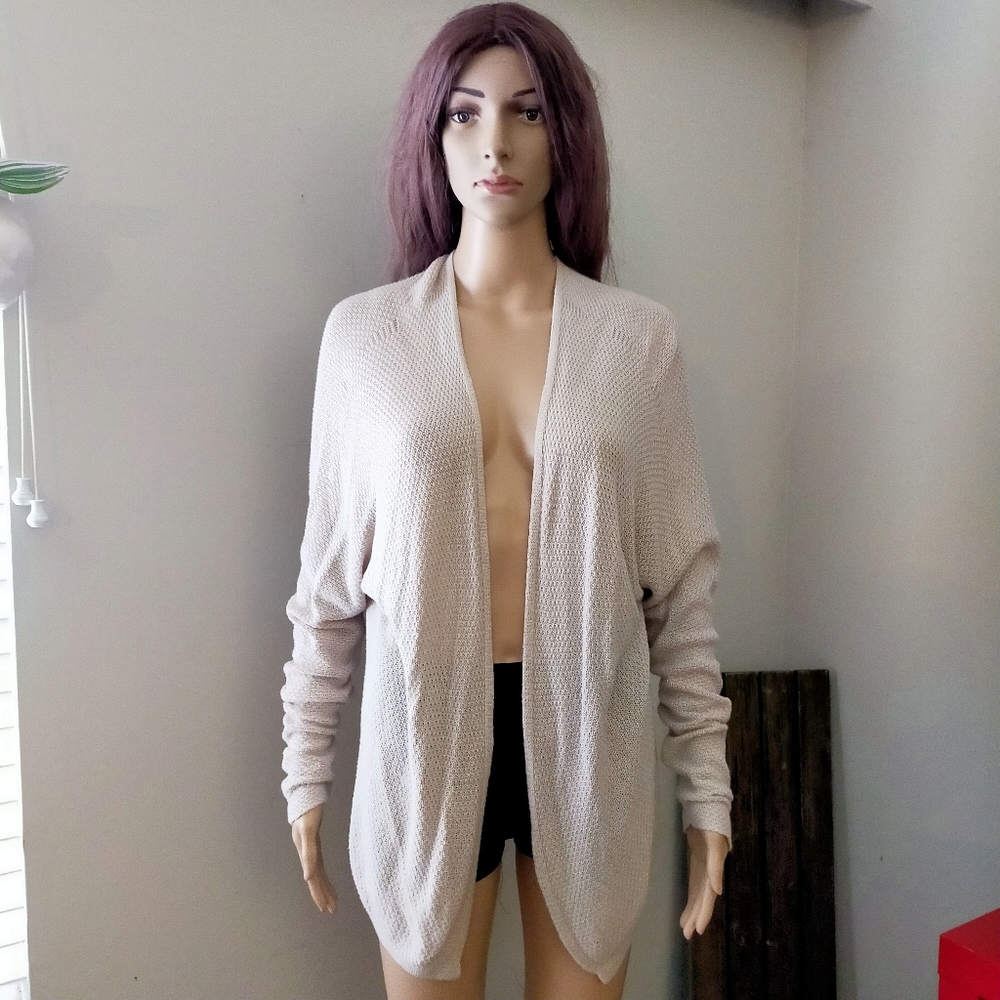 Italian Made Cream Long Sleeves Open Cardigan Loose Knit Cotton Sweater